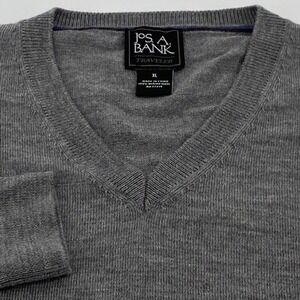 Jos. A. Bank‎ Traveler Sweater Mens Gray XL 100% Merino Wool V-Neck Sweater
